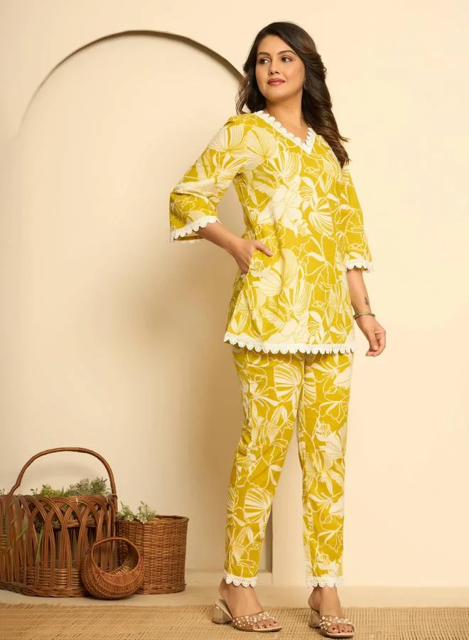 KASYA Women Floral Print Cotton Tunic and Trousers Co-Ords